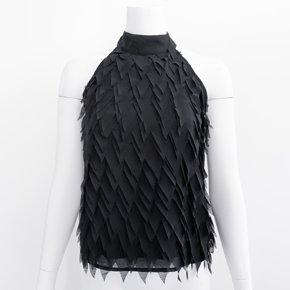 Wren & Willa Black Tiered Petal Halter Blouse